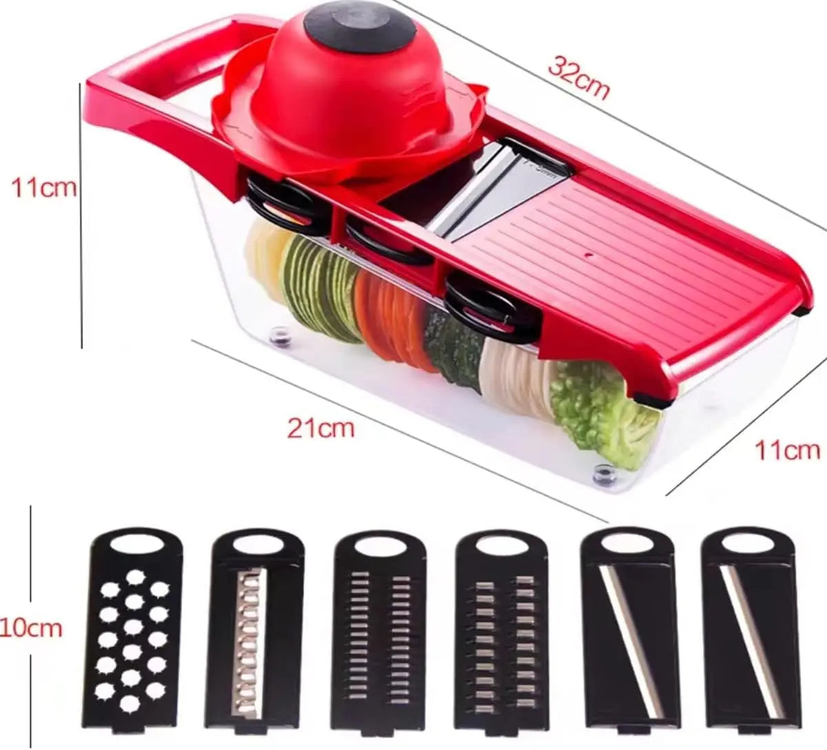 Trancheuse Mandoline, Coupe-légumes, Broyeur de Nourriture, Hachoir à Râpe, 6 Lames Tranchantes en Acier Inoxydable Interchangeables Avec Eplucheur, Protège-main de Sécurité Simply smoothies