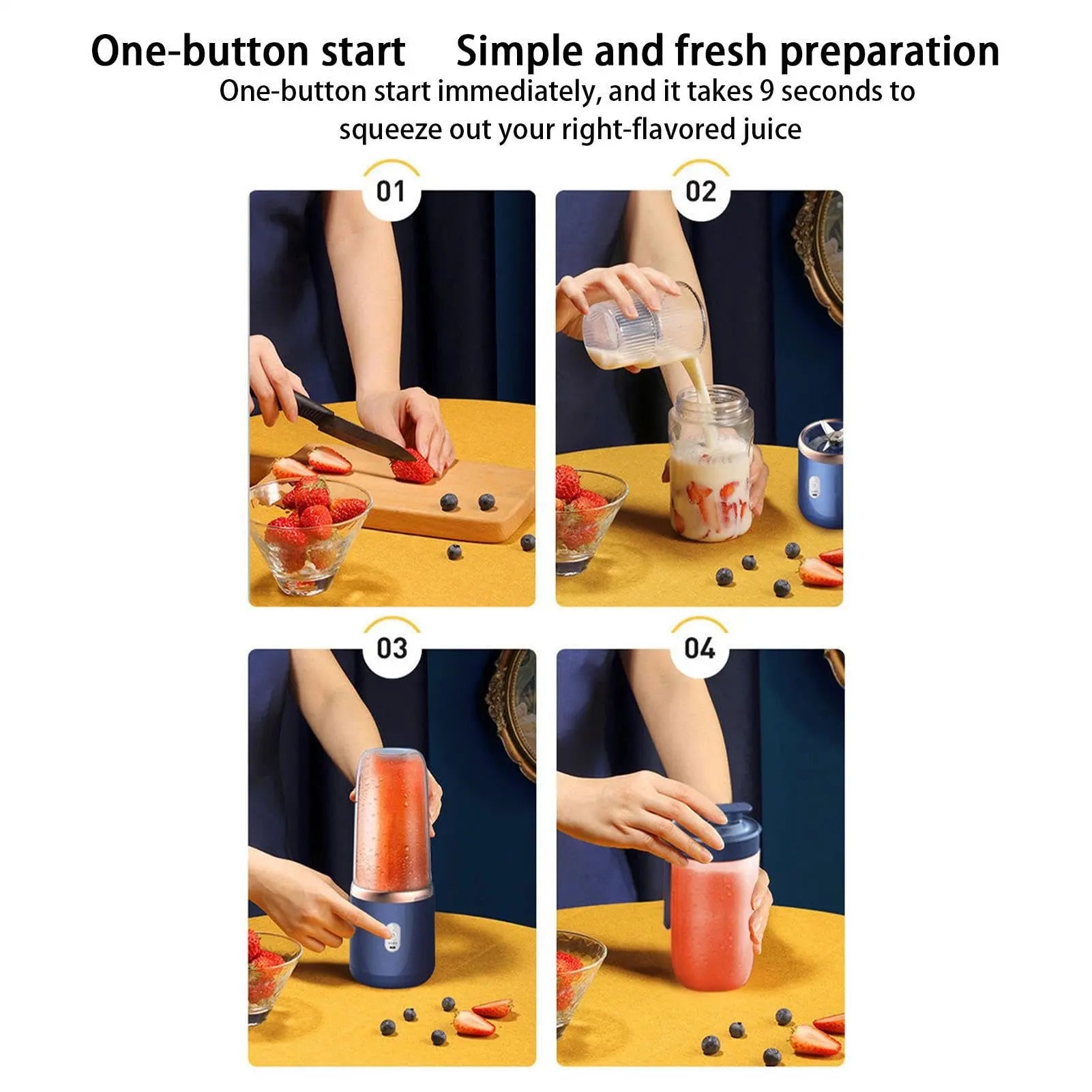 Mixeur Portable Rechargeable 6 Lames | Blender à Jus Multifonction pour Smoothies, Shakes, Fruits & Glaçons – Maison, Voyage, Sport, Camping, Plage Simply smoothies