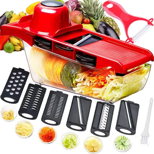 Trancheuse Mandoline, Coupe-légumes, Broyeur de Nourriture, Hachoir à Râpe, 6 Lames Tranchantes en Acier Inoxydable Interchangeables Avec Eplucheur, Protège-main de Sécurité Simply smoothies